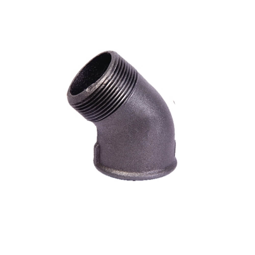 Temperguss Winkel 45° Innen+Aussengewinde schwarz