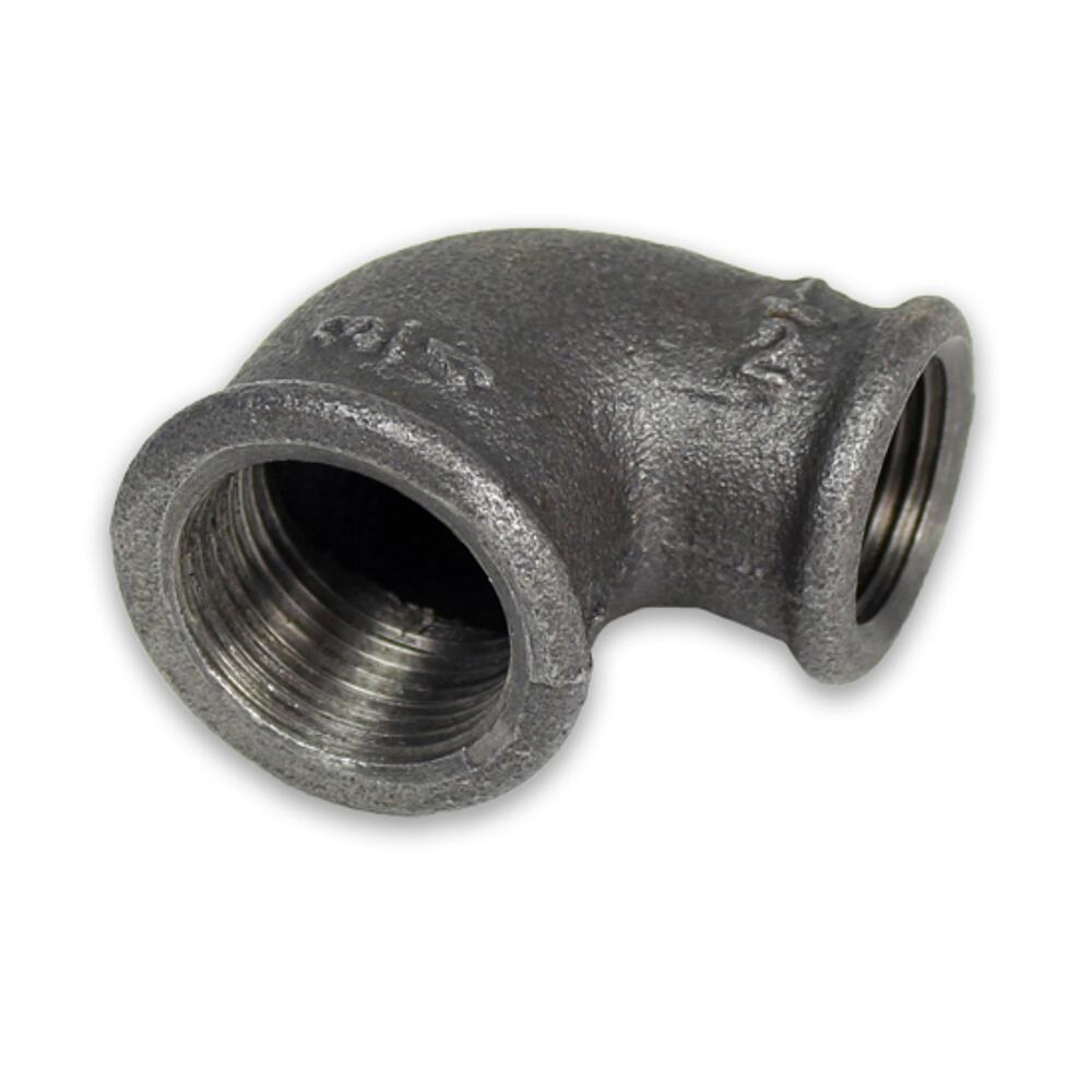 Temperguss Winkel 90° 2x Innengewinde reduziert schwarz
