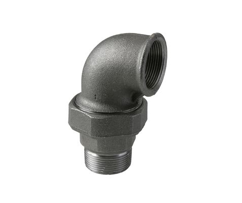 Temperguss Winkelverschraubung konisch Innen+Aussengewinde schwarz