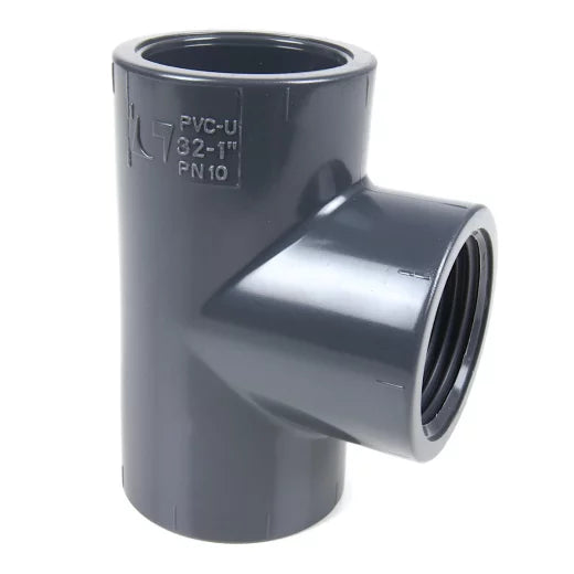 PVC+PP Fitting T-Stück 2 x klebe und Innengewinde